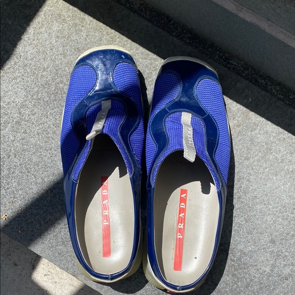 Prada Blue and White Women's Slip-On Shoes - Picture 2 of 10